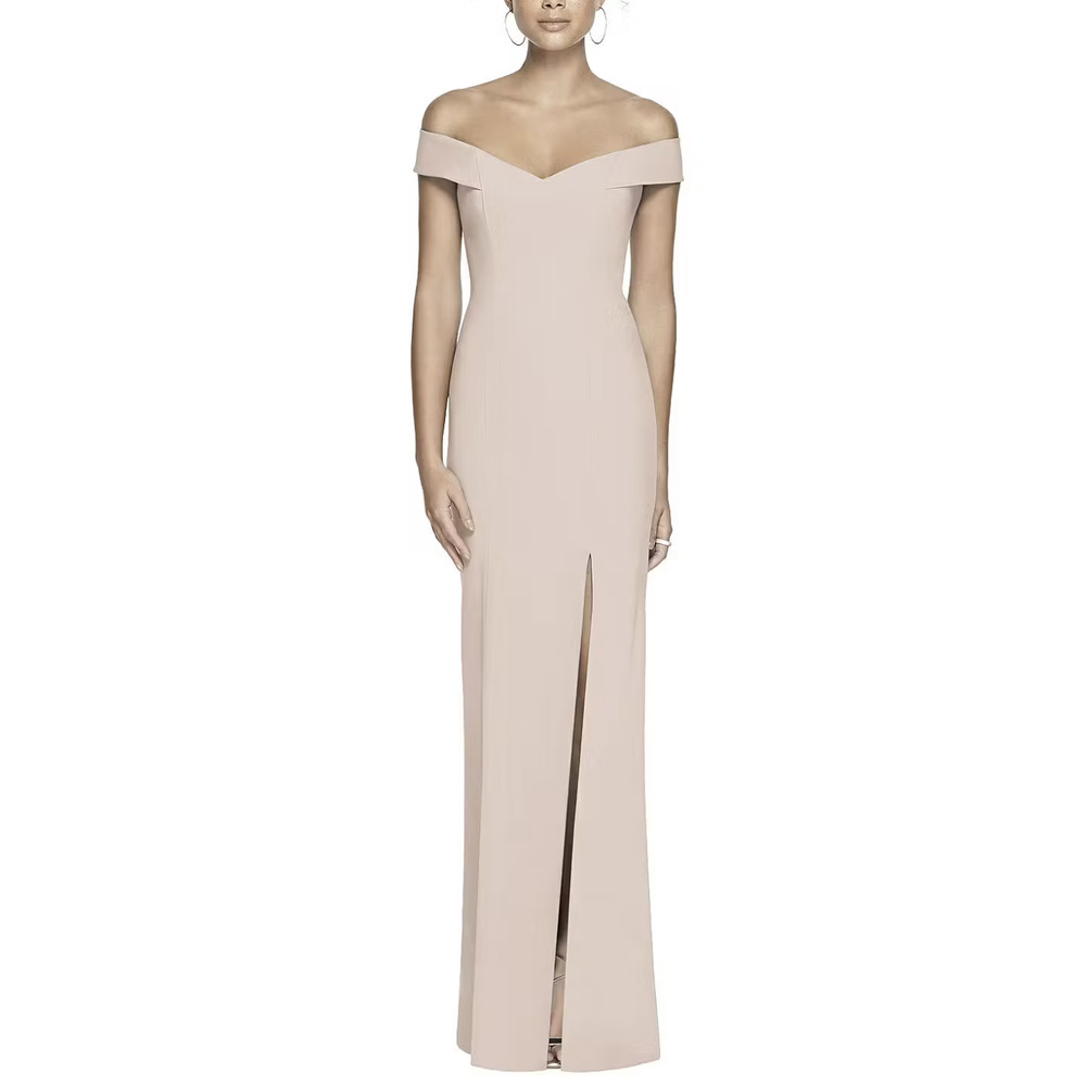 Dessy Collection  Off-the-Shoulder Criss Cross Back Trumpet Gown - 3012